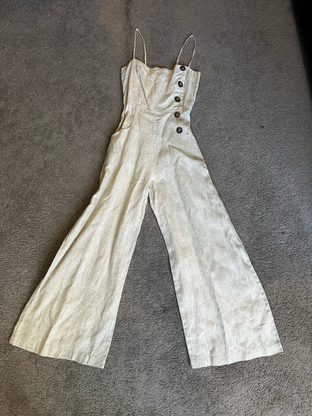 Reformation Natural Linen-Blend Wide Leg Jumpsuit with Side Buttons